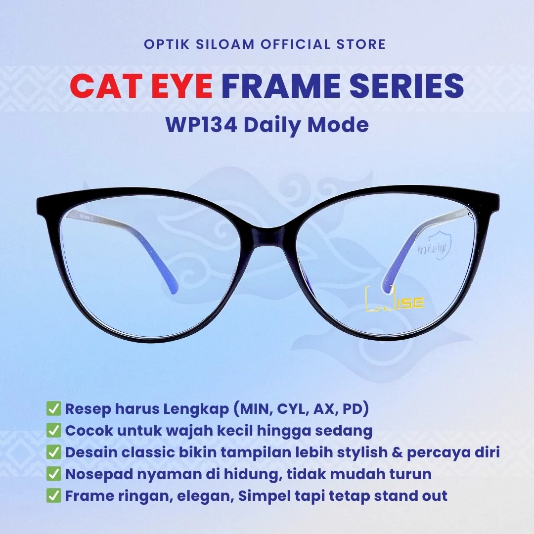 Kacamata WISE WP134 Cat Eye Series Frame Wanita Fleksibel Ringan Semi Lentur