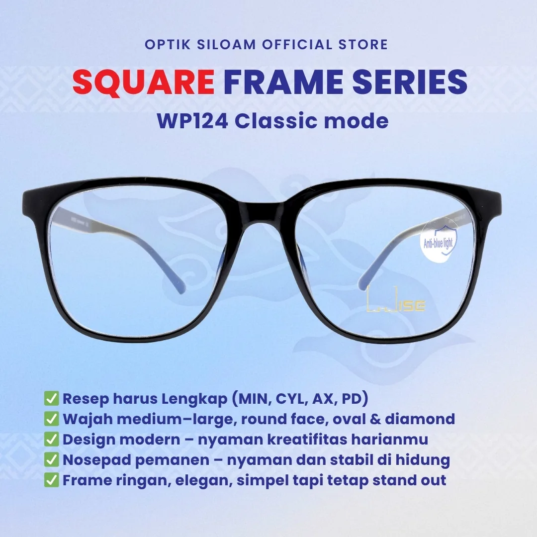 Kacamata WISE WP124 Square Classic Series Frame Kotak Unisex Pria Wanita Frame Fleksibel