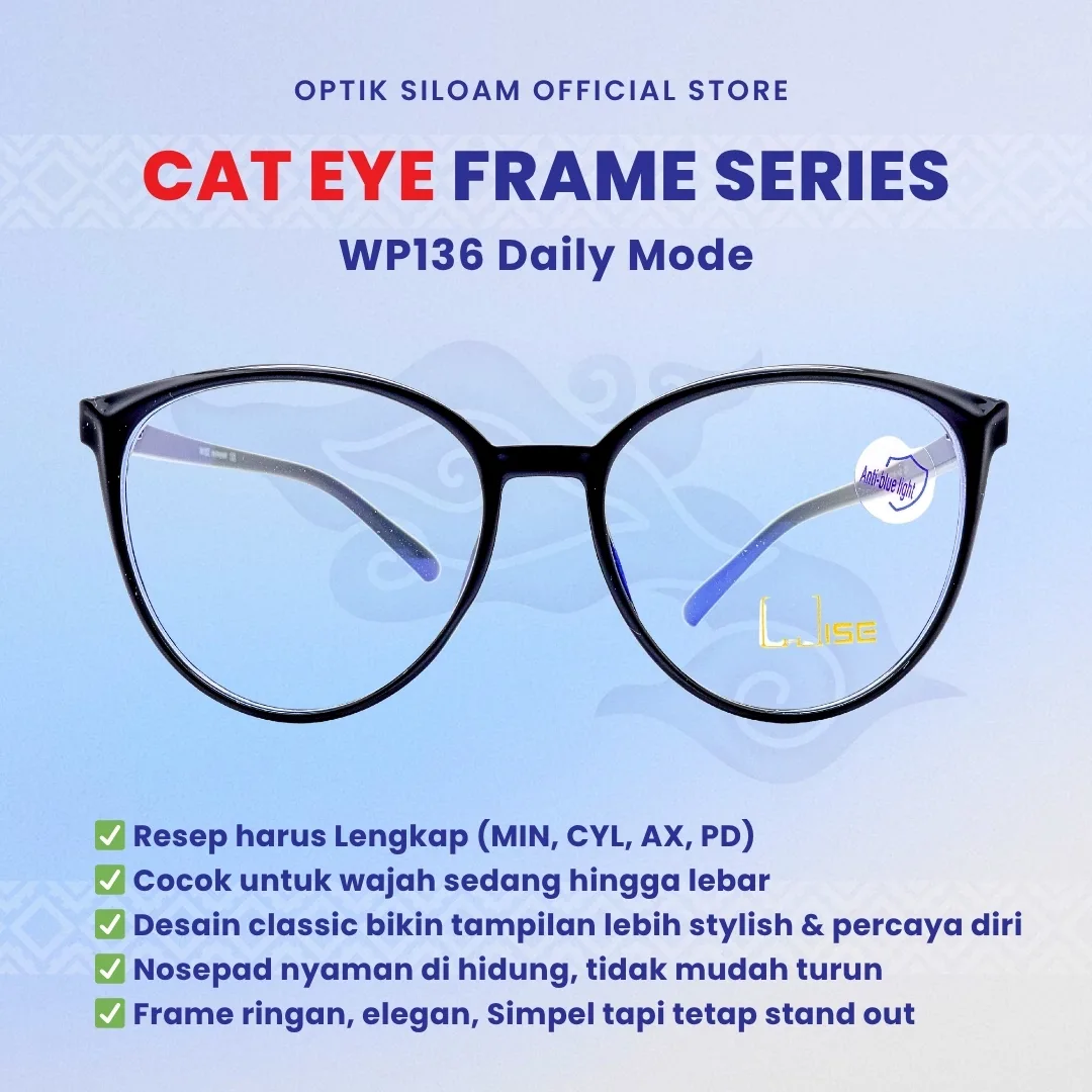 Kacamata WISE WP136 Cat Eye Oversize Bulat Wanita TR Plastik Ringan Semi Lentur Fleksibel Ringan Semi Lentur